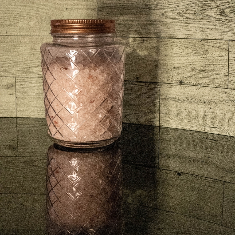 Himalayan Pink Bath Salts in a decorative jar
